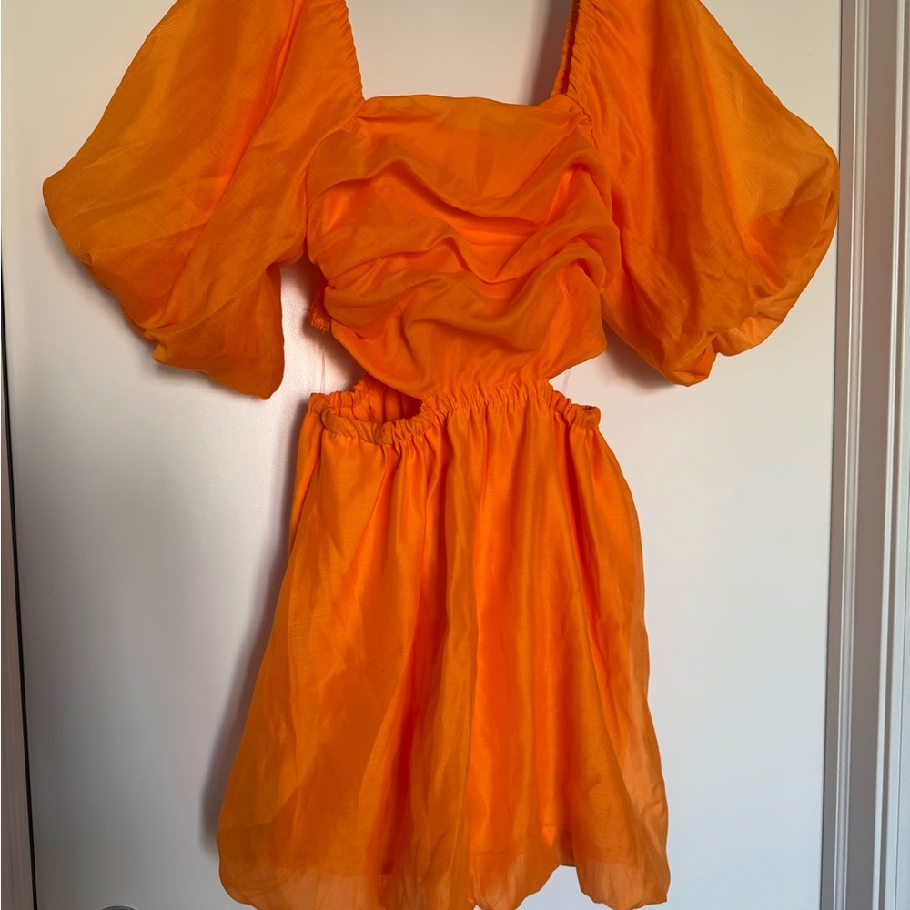 Vibrant Orange Puff Sleeve Dress
